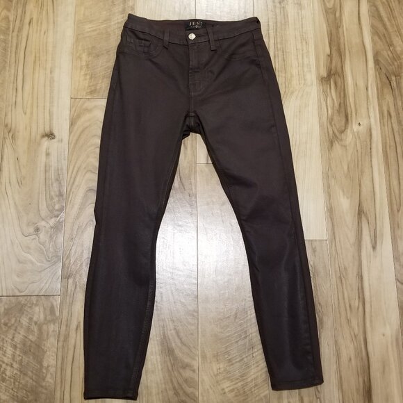 Jen7 by 7 For All Mankind Jeans 4 Womens Brown Waxed Coated Skinny Ankle 27x26 - Picture 1 of 12